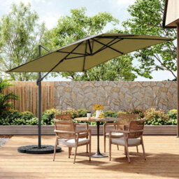Living And Home 3M Large Square Canopy Rotatable Tilting Garden Rome Umbrella Cantilever Parasol With Fan Shaped Base, Taupe - thumbnail 2