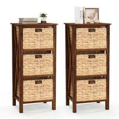 Gainoom Set Of 2 Nightstand 3-Tier Sofa Side Table X-Shaped 3-Drawer End Table - image 1