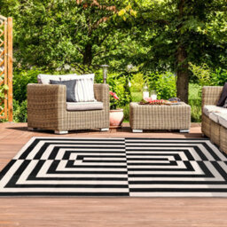 Relsy Extra Large Garden Outdoor Rug For Garden And Patio, Black & Cream Grid Waterproof Garden Rug 180 X 270Cm - thumbnail 2