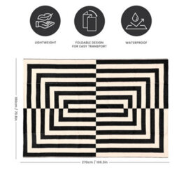Relsy Extra Large Garden Outdoor Rug For Garden And Patio, Black & Cream Grid Waterproof Garden Rug 180 X 270Cm - thumbnail 4