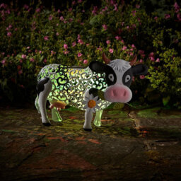 Solar Powered Silhouette Daisy Cow - Outdoor Garden Handmade Ornament With Scroll Effect Cut Out & Led Light - H26 X W38 X D24Cm - thumbnail 7