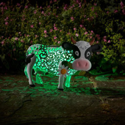 Solar Powered Silhouette Daisy Cow - Outdoor Garden Handmade Ornament With Scroll Effect Cut Out & Led Light - H26 X W38 X D24Cm - thumbnail 4