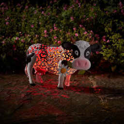 Solar Powered Silhouette Daisy Cow - Outdoor Garden Handmade Ornament With Scroll Effect Cut Out & Led Light - H26 X W38 X D24Cm - thumbnail 6