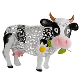 Solar Powered Silhouette Daisy Cow - Outdoor Garden Handmade Ornament With Scroll Effect Cut Out & Led Light - H26 X W38 X D24Cm - thumbnail 2
