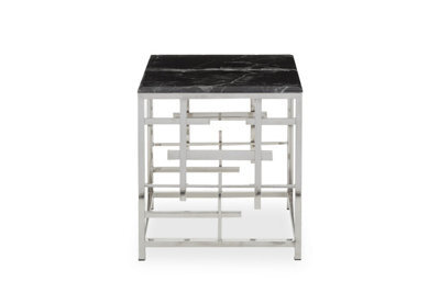 Orsina Modern Black Marble Side Table, Silver Finished Bedside Table, Small Table By Couch, Stylish Lounge Table - image 1