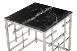 Orsina Modern Black Marble Side Table, Silver Finished Bedside Table, Small Table By Couch, Stylish Lounge Table - thumbnail 4