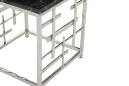 Orsina Modern Black Marble Side Table, Silver Finished Bedside Table, Small Table By Couch, Stylish Lounge Table - thumbnail 5