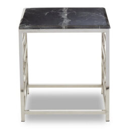 Orsina Modern Black Marble Side Table, Silver Finished Bedside Table, Small Table By Couch, Stylish Lounge Table - thumbnail 3