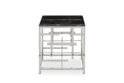Orsina Modern Black Marble Side Table, Silver Finished Bedside Table, Small Table By Couch, Stylish Lounge Table