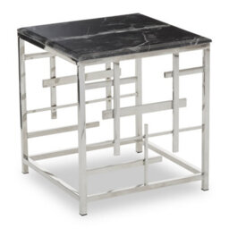 Orsina Modern Black Marble Side Table, Silver Finished Bedside Table, Small Table By Couch, Stylish Lounge Table - thumbnail 2