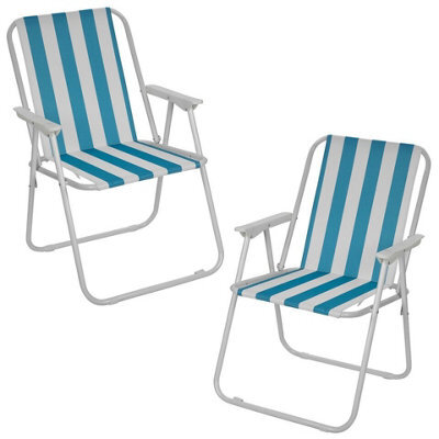 Urbn-Living Urbnliving 76Cm Height 2Pcs White & Blue Stripe Garden Patio Metal Folding Chairs Camping Beach Picnic Outdoor Seats - image 1