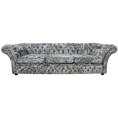 Chesterfield 4 Seater Sofa Settee Lustro Argent Velvet Fabric In Balmoral Style - image 1