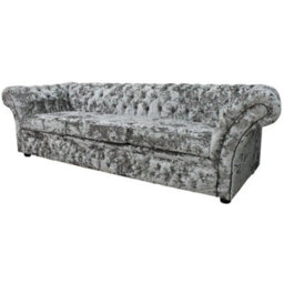 Chesterfield 4 Seater Sofa Settee Lustro Argent Velvet Fabric In Balmoral Style - thumbnail 2