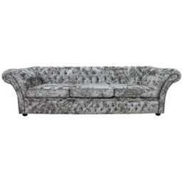 Chesterfield 4 Seater Sofa Settee Lustro Argent Velvet Fabric In Balmoral Style - thumbnail 1