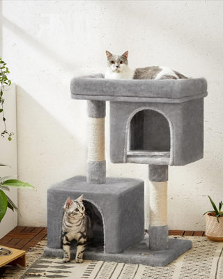Songmics Cat Condo Tower, Tall Cat Tree, L, Premium Feline Residence, Plush Perch, Twin Caverns, Scratching Post, Light Grey - image 1