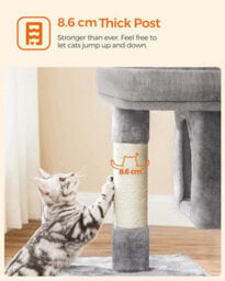 Songmics Cat Condo Tower, Tall Cat Tree, L, Premium Feline Residence, Plush Perch, Twin Caverns, Scratching Post, Light Grey - thumbnail 6