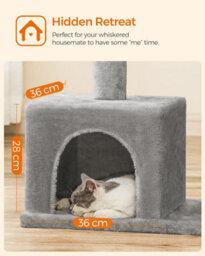Songmics Cat Condo Tower, Tall Cat Tree, L, Premium Feline Residence, Plush Perch, Twin Caverns, Scratching Post, Light Grey - thumbnail 5