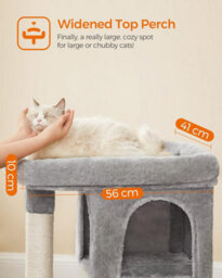 Songmics Cat Condo Tower, Tall Cat Tree, L, Premium Feline Residence, Plush Perch, Twin Caverns, Scratching Post, Light Grey - thumbnail 3