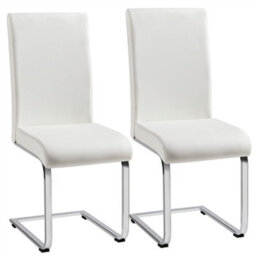 Yaheetech Set Of 2 White Faux Leather Dining Chairs With Metal Legs For Kitchen Dining Room - thumbnail 2