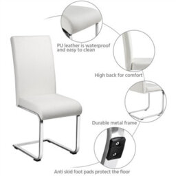 Yaheetech Set Of 2 White Faux Leather Dining Chairs With Metal Legs For Kitchen Dining Room - thumbnail 4