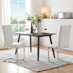 Yaheetech Set Of 2 White Faux Leather Dining Chairs With Metal Legs For Kitchen Dining Room