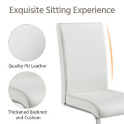 Yaheetech Set Of 2 White Faux Leather Dining Chairs With Metal Legs For Kitchen Dining Room - thumbnail 6