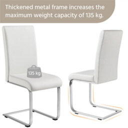 Yaheetech Set Of 2 White Faux Leather Dining Chairs With Metal Legs For Kitchen Dining Room - thumbnail 8
