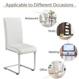 Yaheetech Set Of 2 White Faux Leather Dining Chairs With Metal Legs For Kitchen Dining Room - thumbnail 5