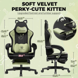 Gtplayer Gaming Chair, High Back Computer Chairs With Footrest And Cat Ears For Adults, Green, Fabric - thumbnail 9