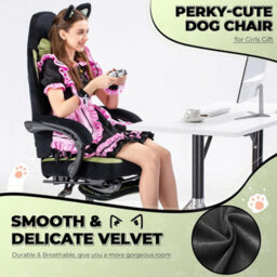 Gtplayer Gaming Chair, High Back Computer Chairs With Footrest And Cat Ears For Adults, Green, Fabric - thumbnail 6
