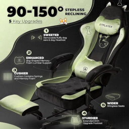Gtplayer Gaming Chair, High Back Computer Chairs With Footrest And Cat Ears For Adults, Green, Fabric - thumbnail 2
