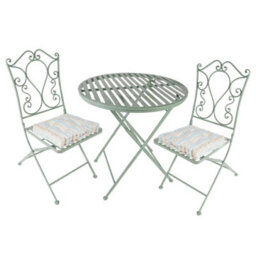 Dibor Vintage Green 3 Piece Outdoor Garden Furniture Dining Table And Chair Folding Bistro Set With Free Set Of 2 Blue Box Cushions - thumbnail 1