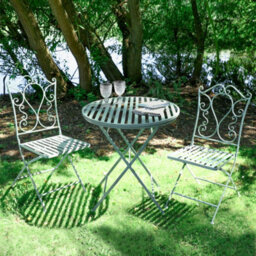 Dibor Vintage Green 3 Piece Outdoor Garden Furniture Dining Table And Chair Folding Bistro Set With Free Set Of 2 Blue Box Cushions - thumbnail 2