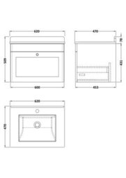 Balterley Swynnerton Traditional 1 Drawer Wall Hung Vanity Unit With Marble Basin, Satin Grey, 600mm - thumbnail 2