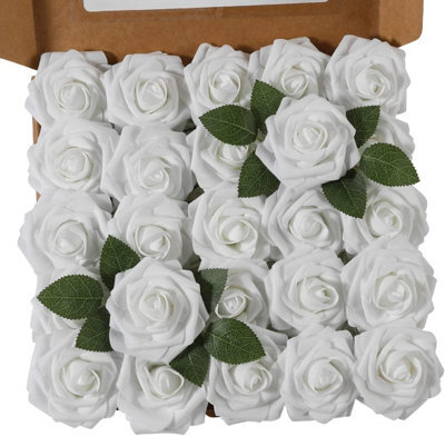 Artificial Rose Flowers With Stems For Wedding Bouquets, Table Decorations, Wedding Party, Home Decoration, White, 25 Pieces - image 1