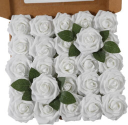 Artificial Rose Flowers With Stems For Wedding Bouquets, Table Decorations, Wedding Party, Home Decoration, White, 25 Pieces - thumbnail 1
