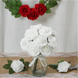 Artificial Rose Flowers With Stems For Wedding Bouquets, Table Decorations, Wedding Party, Home Decoration, White, 25 Pieces - thumbnail 3