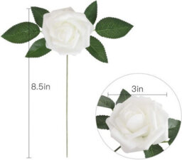 Artificial Rose Flowers With Stems For Wedding Bouquets, Table Decorations, Wedding Party, Home Decoration, White, 25 Pieces - thumbnail 2