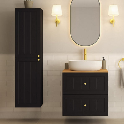 Heze Furniture Gusto Scandi Style Bathroom Wall Cabinets Vanity Unit With Worktop Set 35Cm & 60Cm  - Black & Oak - image 1