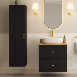 Heze Furniture Gusto Scandi Style Bathroom Wall Cabinets Vanity Unit With Worktop Set 35Cm & 60Cm  - Black & Oak - thumbnail 1