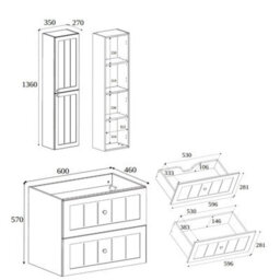 Heze Furniture Gusto Scandi Style Bathroom Wall Cabinets Vanity Unit With Worktop Set 35Cm & 60Cm  - Black & Oak - thumbnail 7