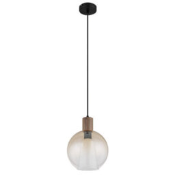 Luminosa Lighting Luminosa Barry I Globe Pendant Ceiling Light Matt Black, Amber Glass Shade, E27 - thumbnail 3