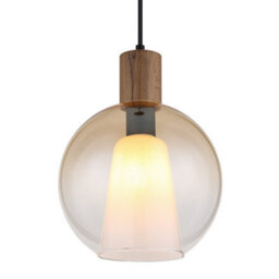 Luminosa Lighting Luminosa Barry I Globe Pendant Ceiling Light Matt Black, Amber Glass Shade, E27 - thumbnail 4
