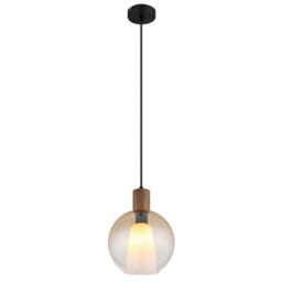Luminosa Lighting Luminosa Barry I Globe Pendant Ceiling Light Matt Black, Amber Glass Shade, E27 - thumbnail 1