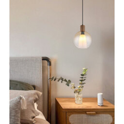 Luminosa Lighting Luminosa Barry I Globe Pendant Ceiling Light Matt Black, Amber Glass Shade, E27 - thumbnail 2
