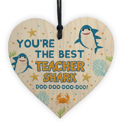 Red Ocean Cute Teacher Gift Wooden Heart Baby Best Teacher Gift Shark Leaving Gift - image 1