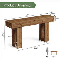 63-Inch Solid Wood Console Table Farmhouse Narrow Entryway Table For Hallway - thumbnail 2