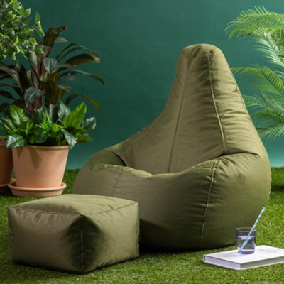 Icon Dalton Adults High Back  Indoor Outdoor Bean Bag Chair & Footstool Pouffe Khaki - image 1