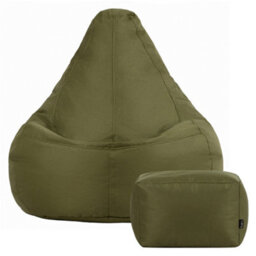 Icon Dalton Adults High Back  Indoor Outdoor Bean Bag Chair & Footstool Pouffe Khaki - thumbnail 4
