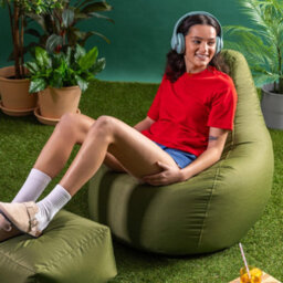 Icon Dalton Adults High Back  Indoor Outdoor Bean Bag Chair & Footstool Pouffe Khaki - thumbnail 5